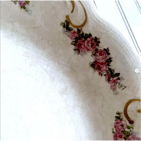 Antique Limoges Porcelain Oval Platter Tray Pink Rose Gold Embellishments - Picture 2 of 8